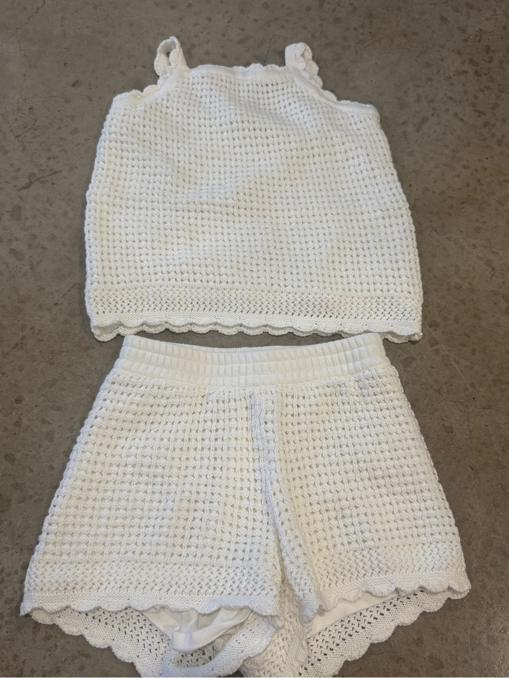 White Crochet Two-Piece Tank & Shorts Set